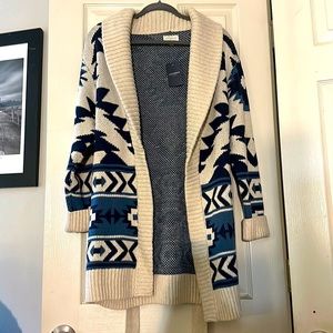 Lucky Brand Cardigan Aztec Southwestern Knit Duster Belted Women’s Small